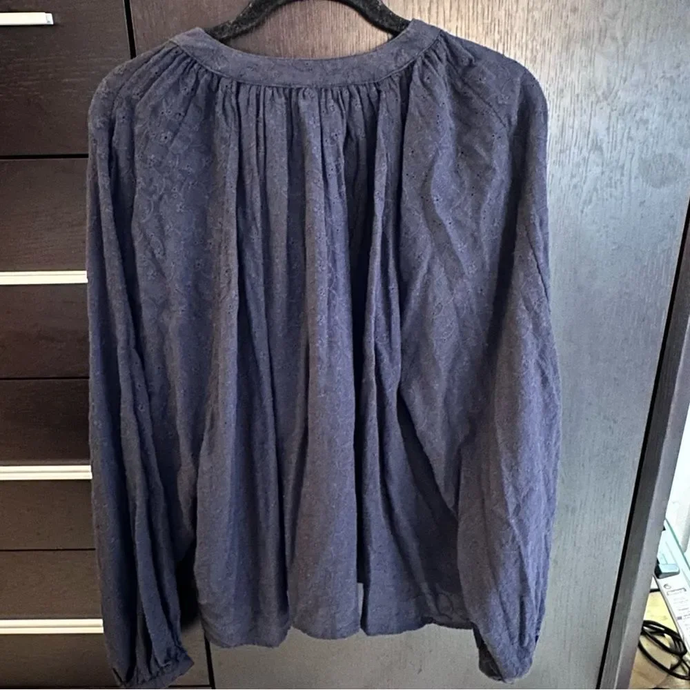 Free People Floral Embroidered Eyelet Oversized Blouse, Navy Blue